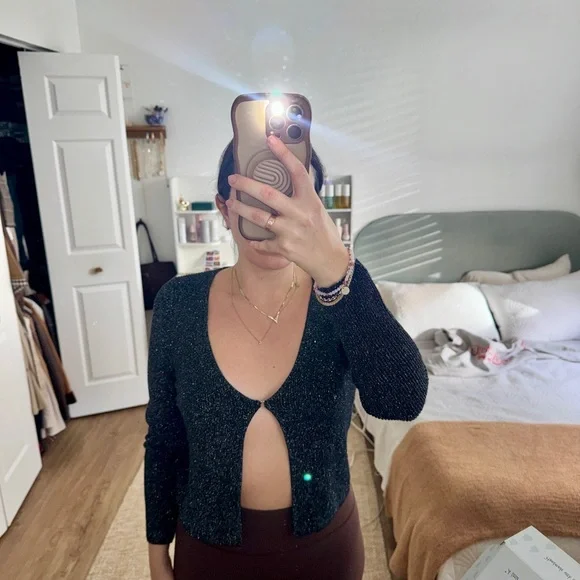 Abercrombie Black Glitter Open-Front Cardigan- Size Medium - Picture 9 of 10